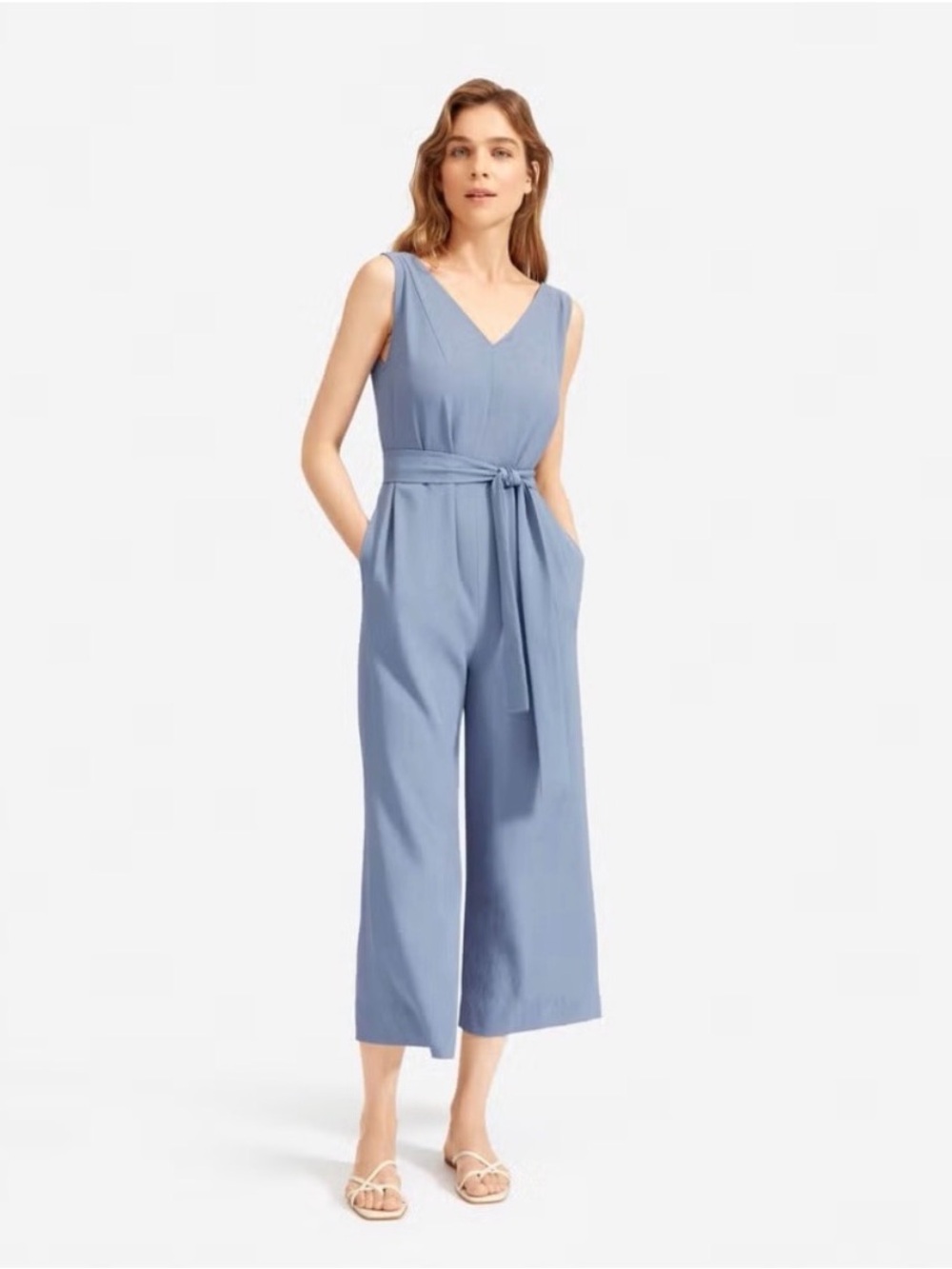 Everlane Sleeveless V-Neck Wide-Leg Jumpsuit in Light Blue‎